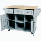 Carro de isla de cocina rodante con gabinete de almacenamiento y 3 cajones