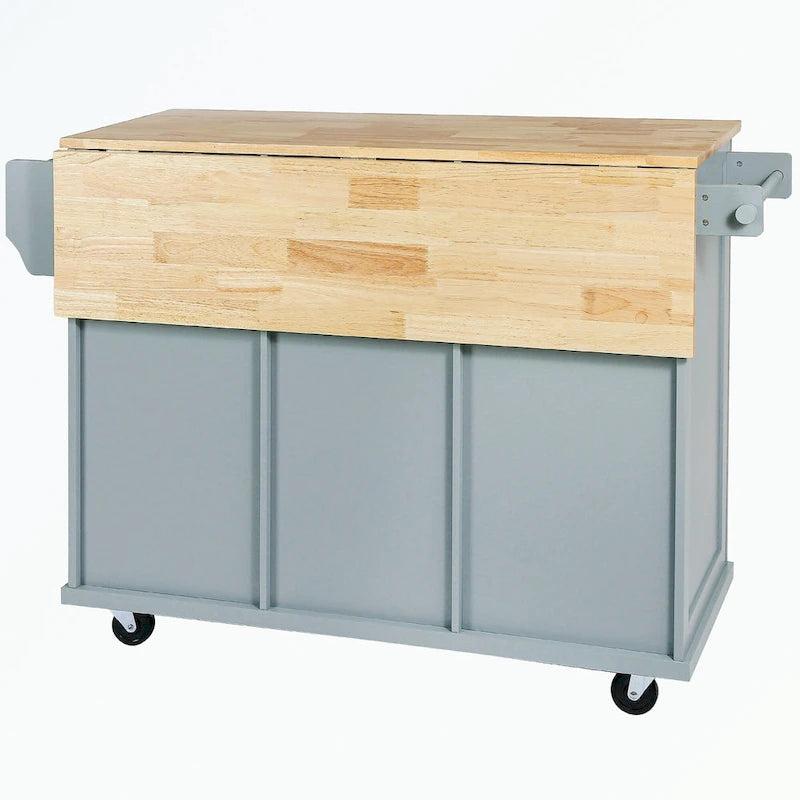 Carro de isla de cocina rodante con gabinete de almacenamiento y 3 cajones