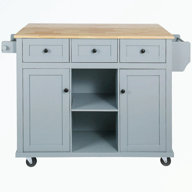 Carro de isla de cocina rodante con gabinete de almacenamiento y 3 cajones