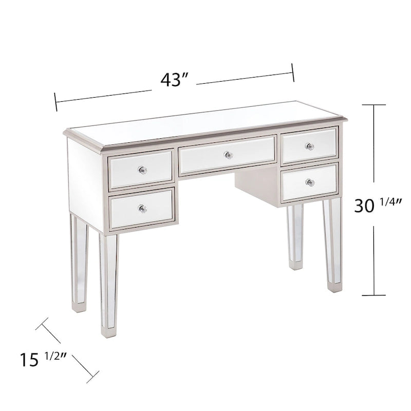 Mesa consola de cristal con espejo y 5 cajones