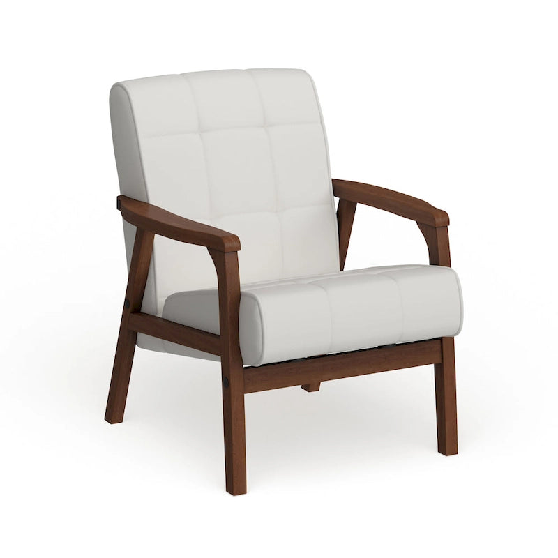 Sillón club de piel sintética blanca de mediados de siglo