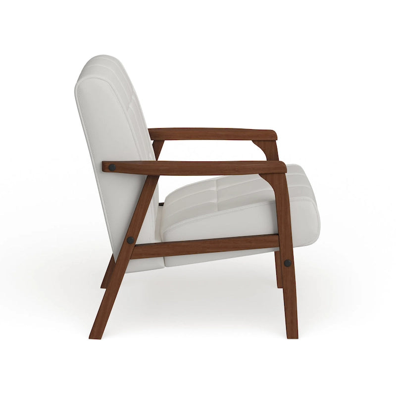 Sillón club de piel sintética blanca de mediados de siglo