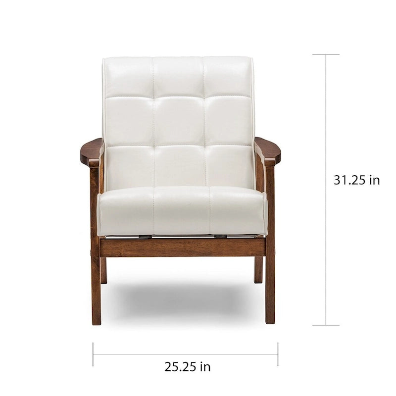 Sillón club de piel sintética blanca de mediados de siglo