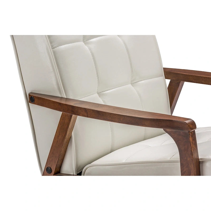 Sillón club de piel sintética blanca de mediados de siglo