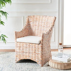 Sillón con respaldo de orejas de mimbre lavado marrón (completamente ensamblado)