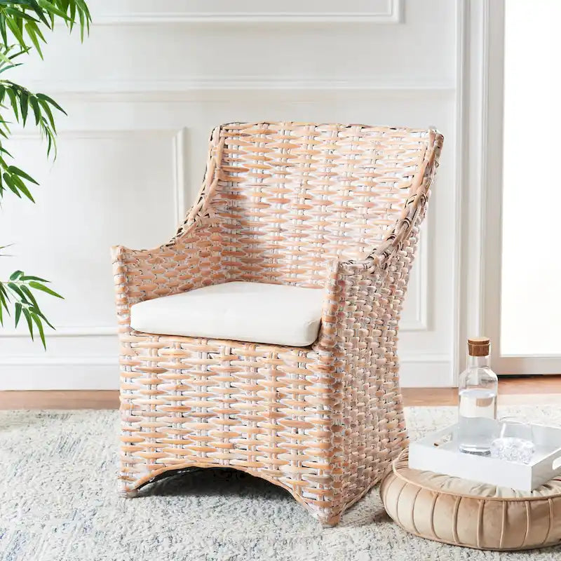 Sillón con respaldo de orejas de mimbre lavado marrón (completamente ensamblado)