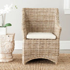 Sillón con respaldo de orejas de mimbre lavado marrón (completamente ensamblado)