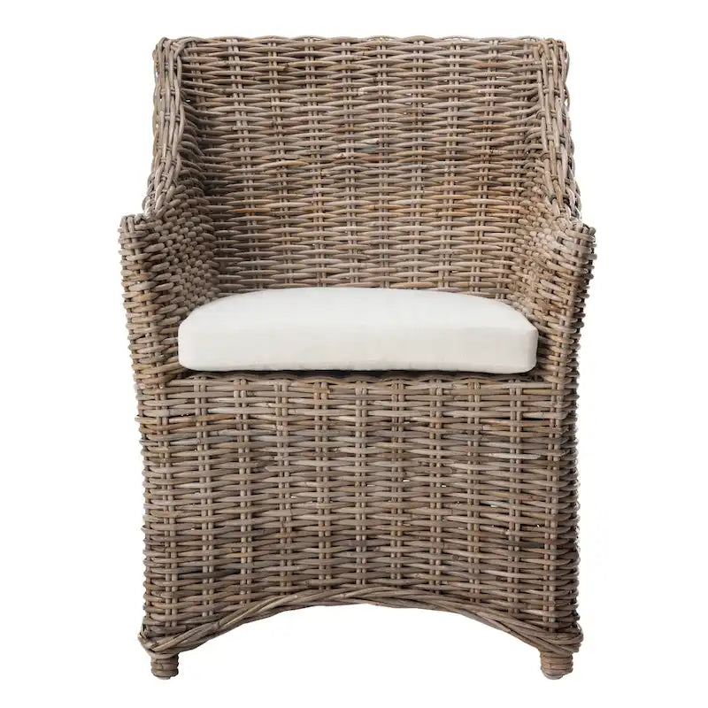 Sillón con respaldo de orejas de mimbre lavado marrón (completamente ensamblado)