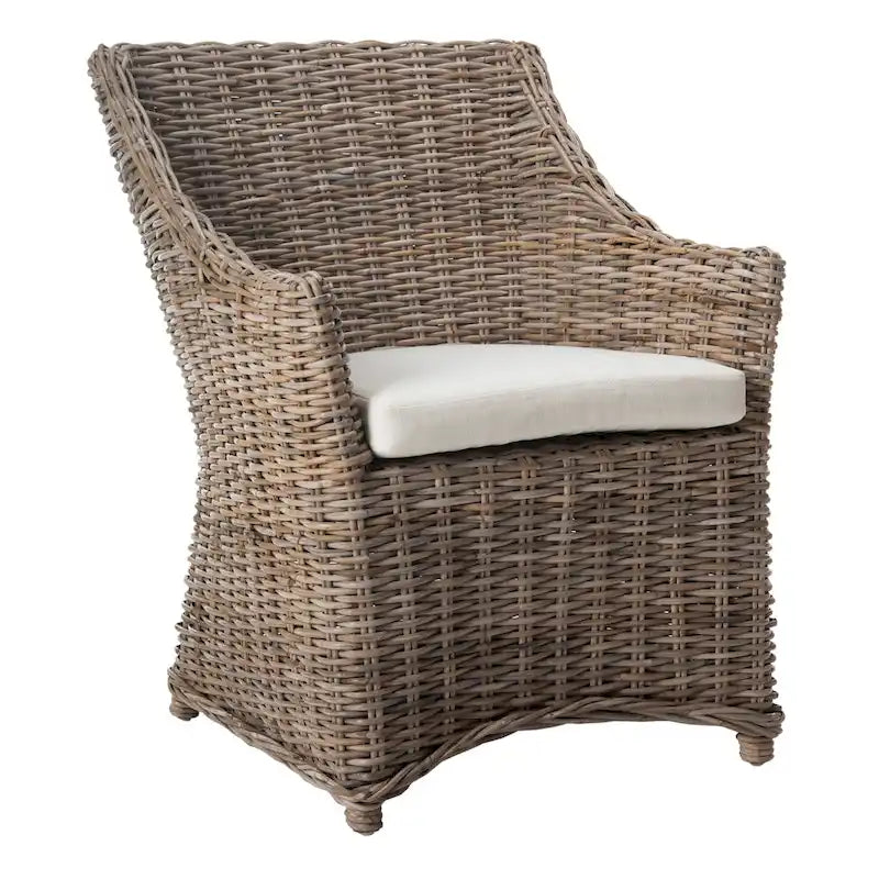 Sillón con respaldo de orejas de mimbre lavado marrón (completamente ensamblado)