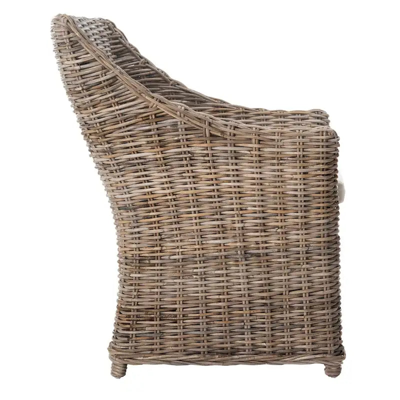 Sillón con respaldo de orejas de mimbre lavado marrón (completamente ensamblado)