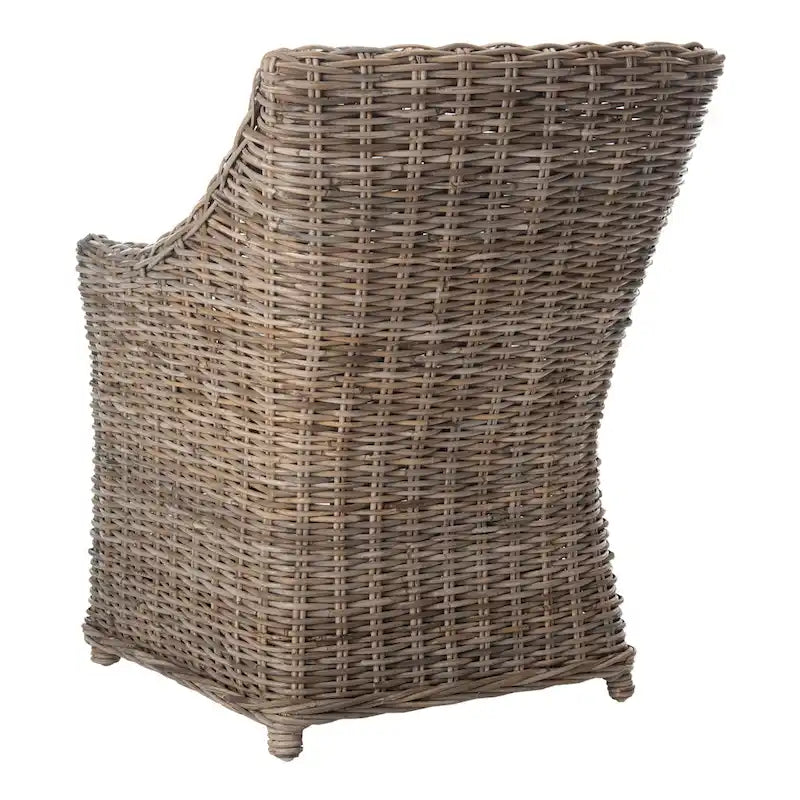 Sillón con respaldo de orejas de mimbre lavado marrón (completamente ensamblado)
