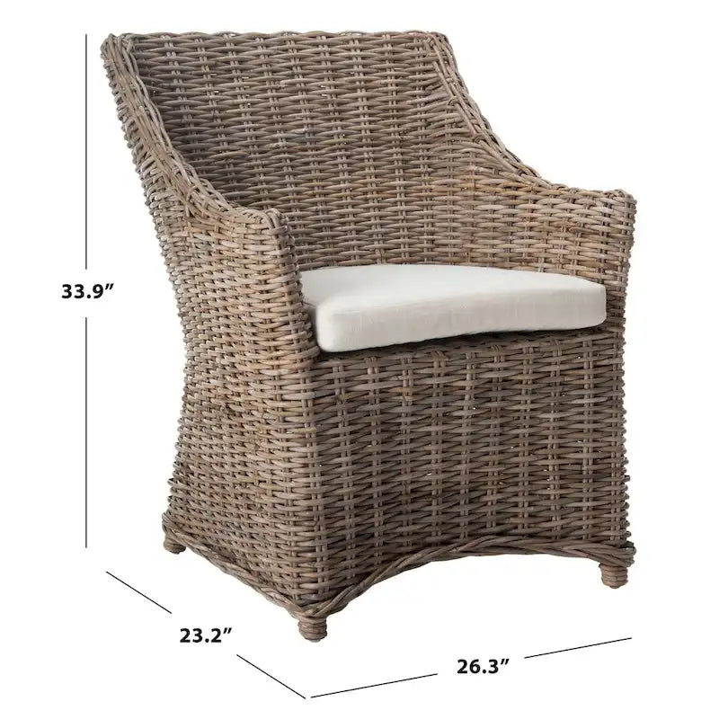 Sillón con respaldo de orejas de mimbre lavado marrón (completamente ensamblado)