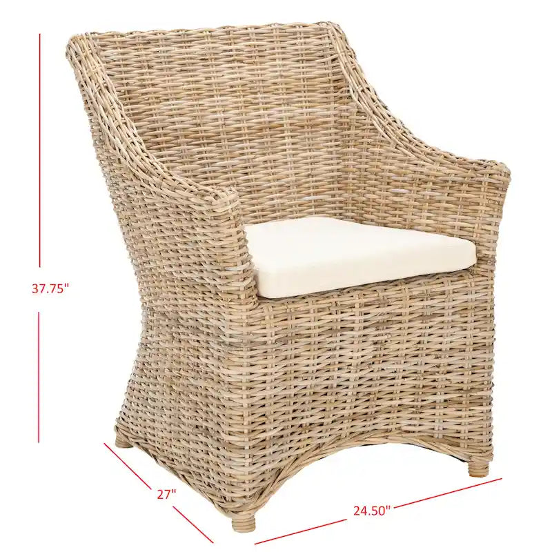 Sillón con respaldo de orejas de mimbre lavado marrón (completamente ensamblado)