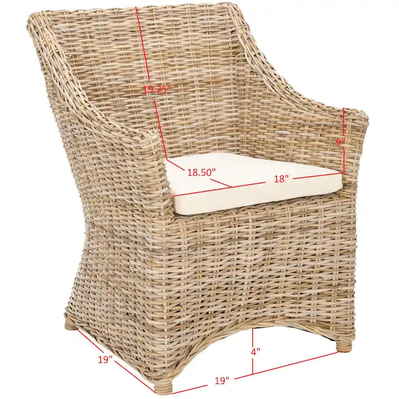 Sillón con respaldo de orejas de mimbre lavado marrón (completamente ensamblado)