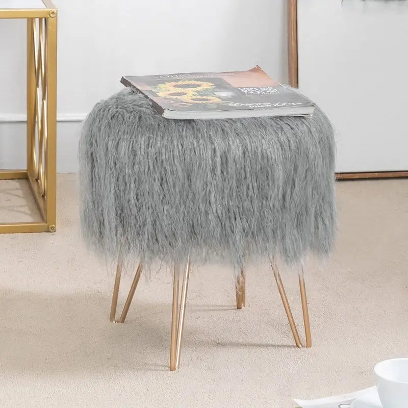 Taburete de Tocador de Terciopelo con Patas de Metal