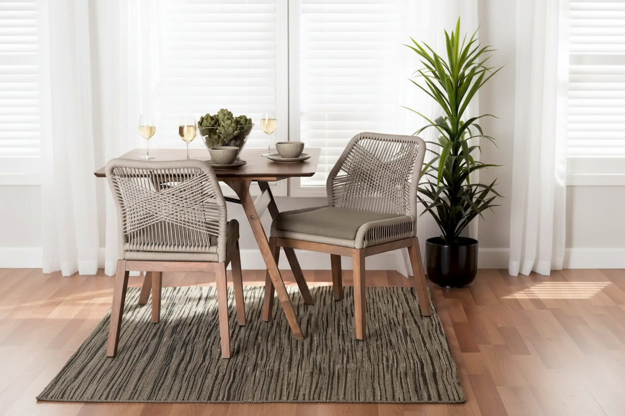 Jennifer Transitional Woven Rope Mahogany Dining Side Chair-Grey
