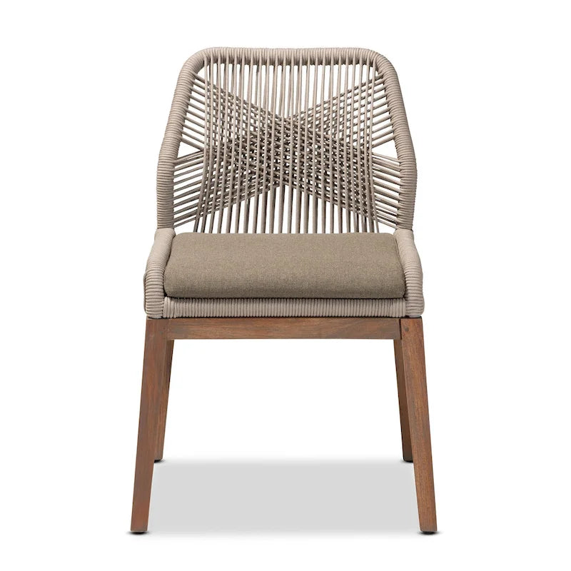 Silla lateral de comedor de caoba con cuerda tejida de transición - Gris