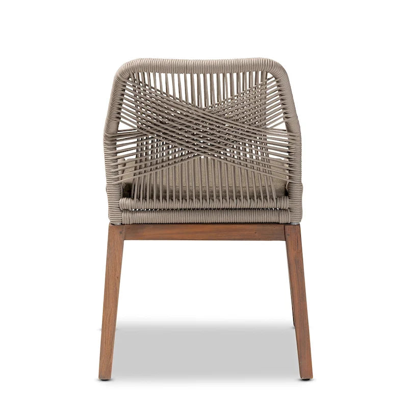 Silla lateral de comedor de caoba con cuerda tejida de transición - Gris
