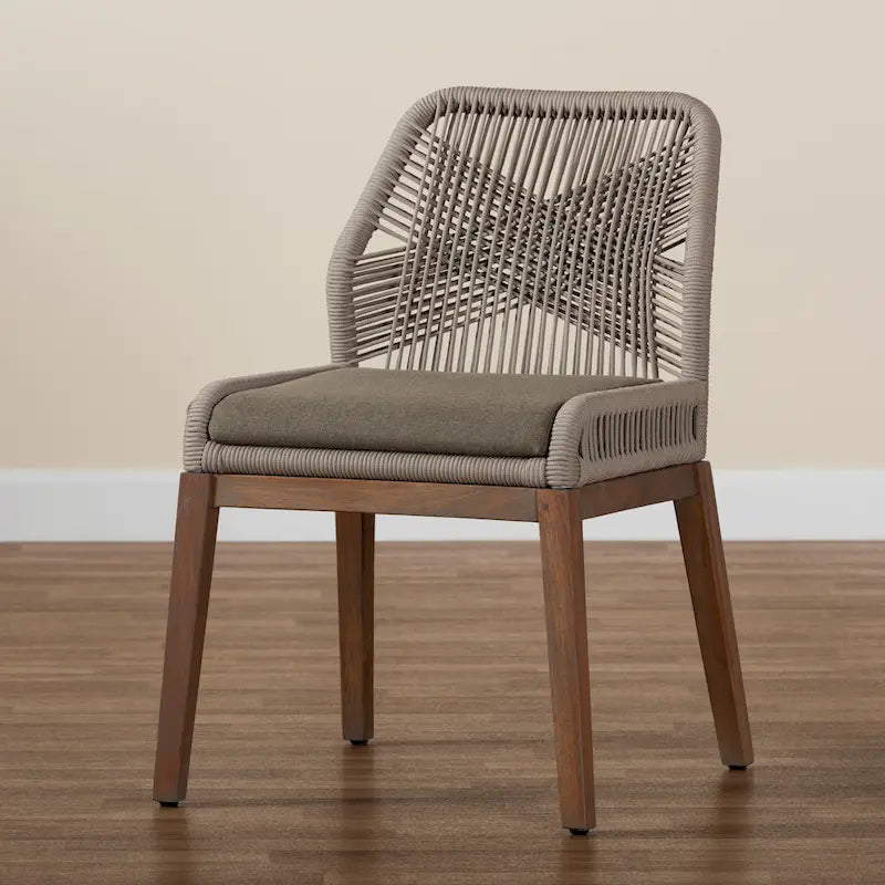 Silla lateral de comedor de caoba con cuerda tejida de transición - Gris