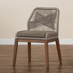Silla lateral de comedor de caoba con cuerda tejida de transición - Gris