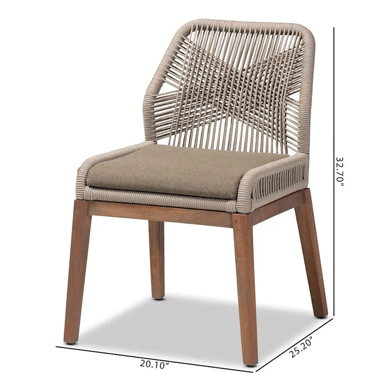 Silla lateral de comedor de caoba con cuerda tejida de transición - Gris