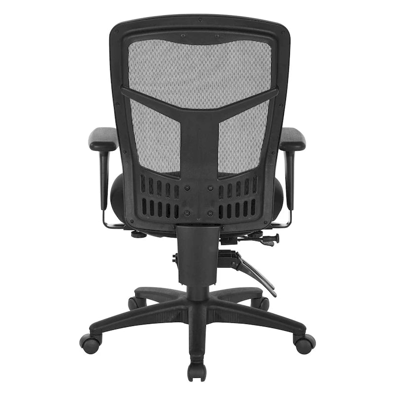 Silla de oficina de malla negra con respaldo y soporte lumbar