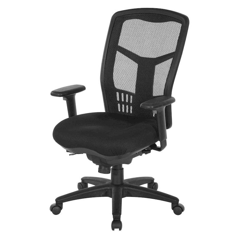 Silla de oficina de malla negra con respaldo y soporte lumbar