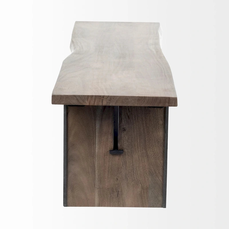 Banco de comedor de madera de mango con borde natural - 70 An x 17 Pr x 18 Al