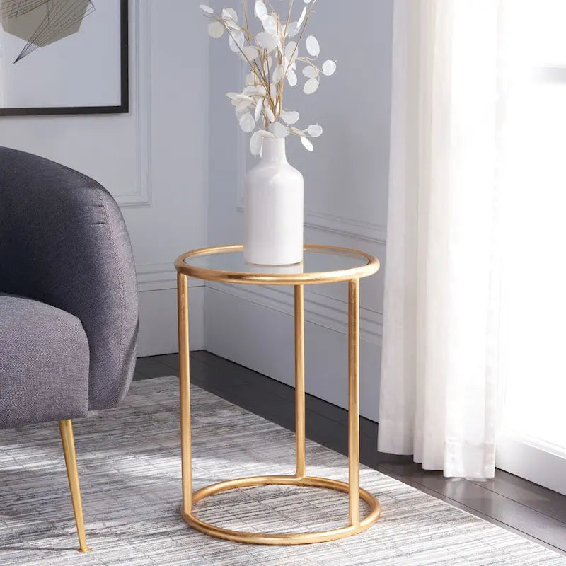 Mesa Auxiliar con Espejo Dorado - 38.1 cm An. x 38.1 cm Prof. x 50 cm Al.
