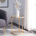 Mesa Auxiliar con Espejo Dorado - 38.1 cm An. x 38.1 cm Prof. x 50 cm Al.
