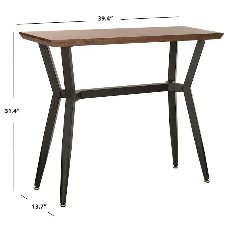 Mesa consola de mediados de siglo con estructura metálica – Marrón y negro, 39An x 14Prof x 31Al