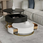 Mesa de centro nido redonda con tapa elevable y cajones giratorios
