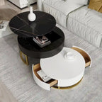 Mesa de centro nido redonda con tapa elevable y cajones giratorios