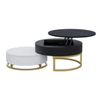 Mesa de centro nido redonda con tapa elevable y cajones giratorios
