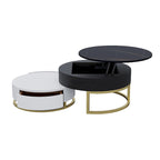 Mesa de centro nido redonda con tapa elevable y cajones giratorios