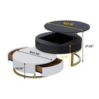 Mesa de centro nido redonda con tapa elevable y cajones giratorios