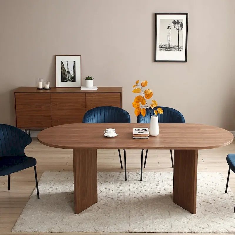 Mesa de comedor ovalada de 78 pulgadas con acabado de nogal