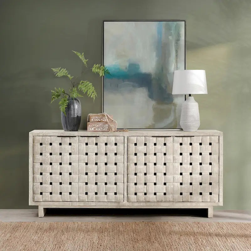 Aparador de madera de pino reciclada de 4 puertas