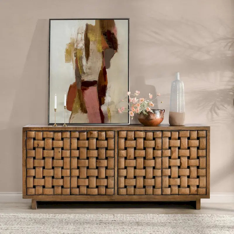 Aparador de madera de pino reciclada de 4 puertas
