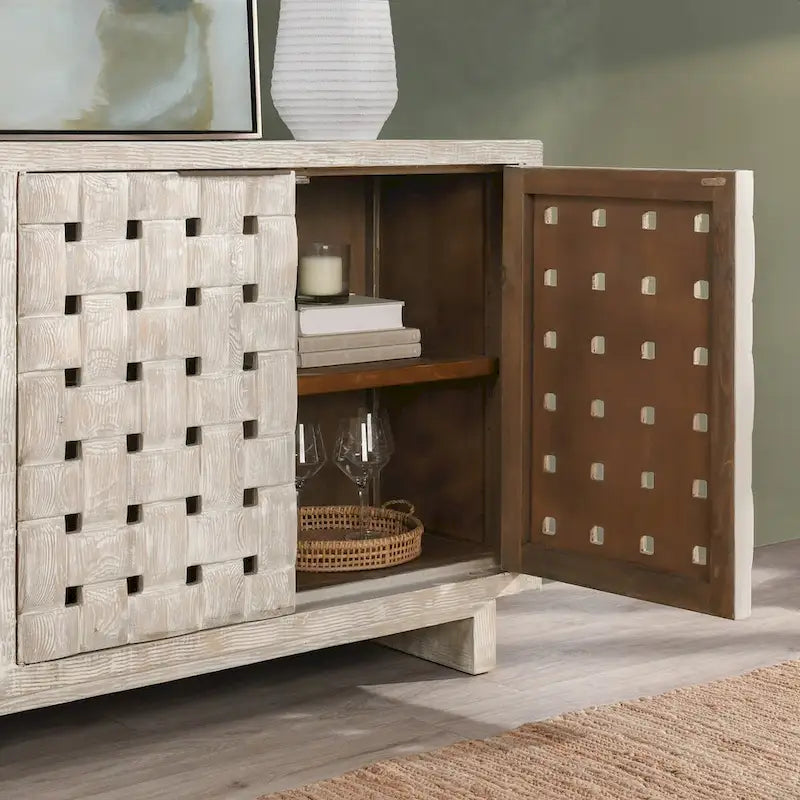 Aparador de madera de pino reciclada de 4 puertas