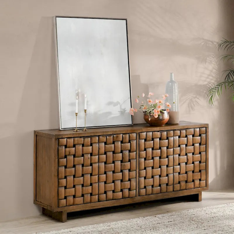 Aparador de madera de pino reciclada de 4 puertas