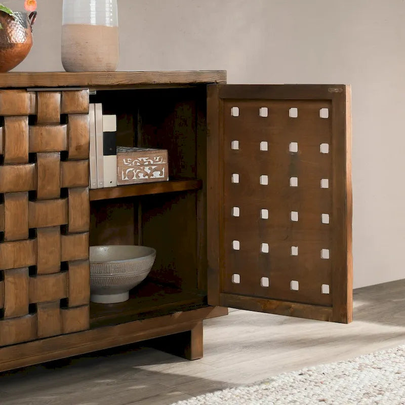 Aparador de madera de pino reciclada de 4 puertas