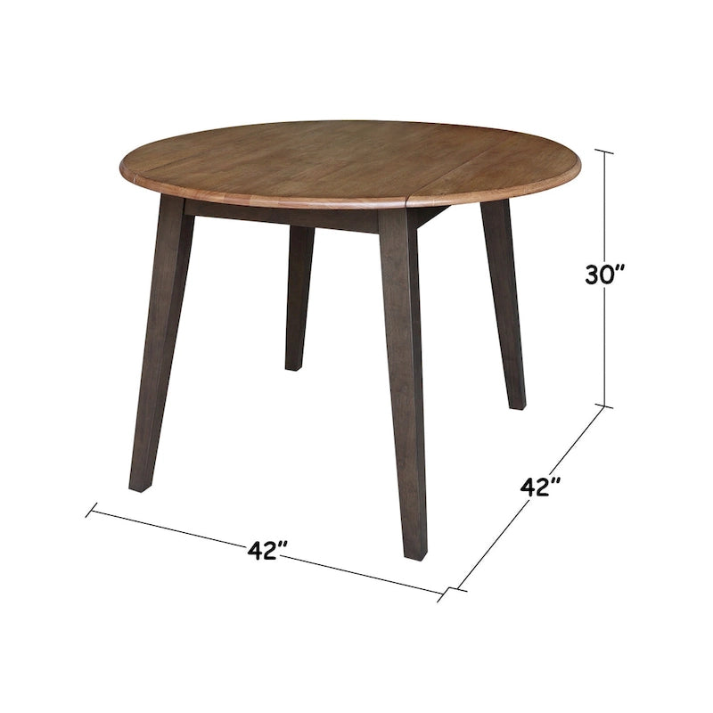 Mesa de comedor redonda de madera maciza de 42 pulgadas con alas abatibles