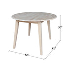 Mesa de comedor redonda de madera maciza de 42 pulgadas con alas abatibles