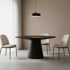Fin 59 Inch Dining Table, Round Surface, Pedestal Base, Rubberwood, Black