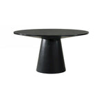 Mesa de comedor redonda de 59 pulgadas con base de pedestal, madera de caucho, negra