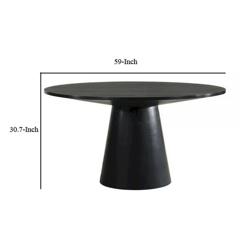Mesa de comedor redonda de 59 pulgadas con base de pedestal, madera de caucho, negra