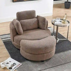 Sillón decorativo giratorio redondo con otomana de almacenaje y 4 cojines