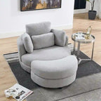 Sillón decorativo giratorio redondo con otomana de almacenaje y 4 cojines