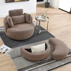 Sillón decorativo giratorio redondo con otomana de almacenaje y 4 cojines